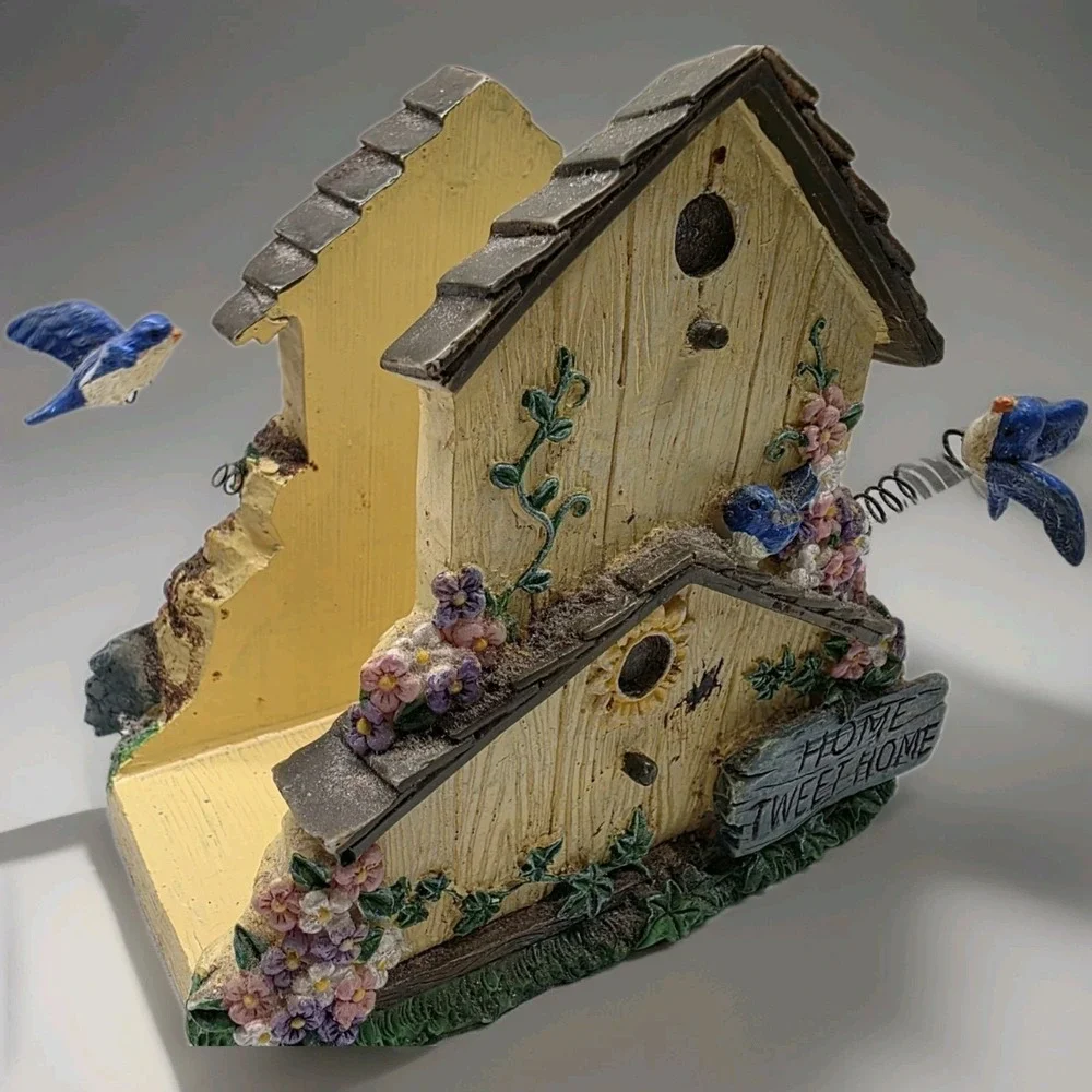Napkin Holder Resin Yellow Bird House Shaped Home Tweet Home Vtg Birds On Spring